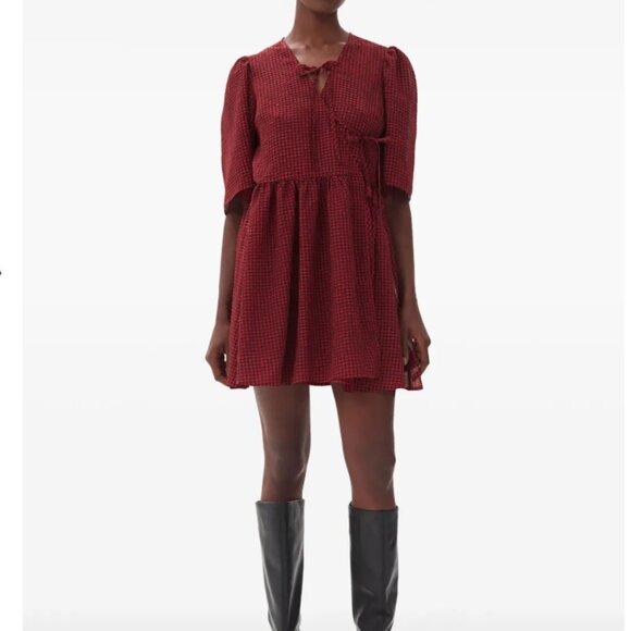 Ganni - Red Sheer Tie String Wrap Dress - Picture 1 of 2